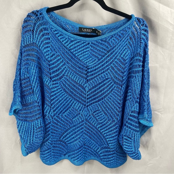 Lauren Ralph Lauren Black Label Oversized Mesh Sweater Bright Blue - Picture 2 of 8